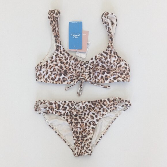 O'NEILL Girl's Leo Cinched Cap Sleeve Bralette Swim Set, Leopard, Big Kids 12